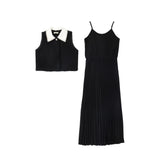 Valentina Black Tweed Collar Vest Dress
