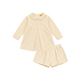 Le Bourdon Cream Collar Pleat Blouse Set