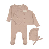 Mema Deep Pink Pointelle Footie And Cardigan Set