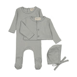 Mema Windy Blue Pointelle Footie And Cardigan Set