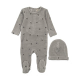 Mema Misty Blue Velour Scattered Cherries Footie Set