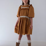 Petite Amalie Caramel/Ivory Poplin Ribbon Lace Dress