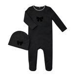 Little Label Black Velvet Bow Footie Set