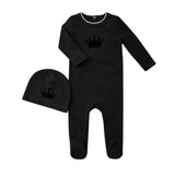 Little Label Black Velvet Crown Footie Set