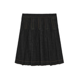Valen Vee Black Denim Neat Pleat Skirt