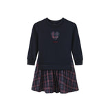 Hello Yellow Navy Mixed Fabric Sweatshirt Dress