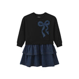 Hello Yellow Black Sweatshirt And Denim Ruffle Dress