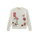 Tustello Ivory Elon Embroidered Flower Sweater