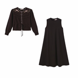 Minimal Wine Embroidered Knit Cardigan And Slip Dress