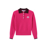 Vibe Pink Knit Collared Crest Sweater