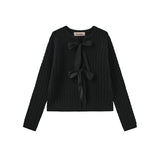 Tustello Black Cable Knit Bow Cardigan
