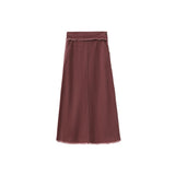 Vibe Wine Denim Fringe Skirt