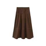 Vibe Brown Seam Detail Denim Midi Skirt
