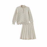 One Child Cream Marled Knit Scallop Trim Set