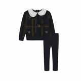 One Child Navy Lino Plaid Embroidered Set