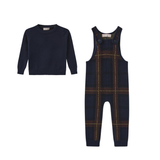 One Child Navy Lino Plaid Knit Romper