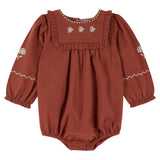 Emile Et Ida Rust Embroidered Romper