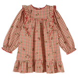 Emile Et Ida Red Gingham Embroidered Flounce Dress