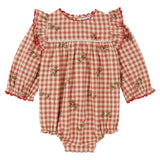 Emile Et Ida Red Gingham Embroidered Flounce Romper