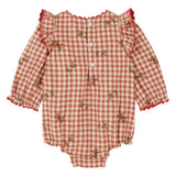 Emile Et Ida Red Gingham Embroidered Flounce Romper