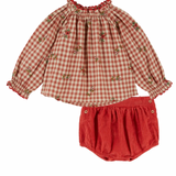 Emile Et Ida Red Gingham Embroidered Set