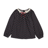 Analogie Navy Print Home Garden Lace Trim Collared Blouse