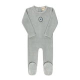 Ely's & Co Blue Embroidered Floral Dot Collection Footie