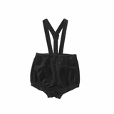 Analogie Black Velvet Gathered Suspender Shorts