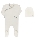 Ely's & Co Ivory/Blue Little One Footie And Beanie