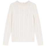 Gem Cream Pearl Neckline Cable Knit Sweater