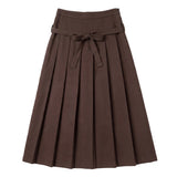 Gem Brown Low Waisted Belt Pleated Skirt