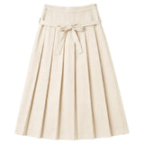 Gem Cream Low Waisted Belt Pleated Skirt