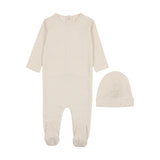Mema Knits Winter White/Pale Pink Polka Dotted Footie & Hat Set