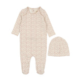 Mema Knits Winter White/ Pale Pink Fruit Print Footie & Hat Set