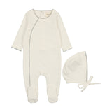 Mema Knits Winter White & Powder Blue Picot Edge Footie & Bonnet Set