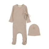Mema Knits Oatmeal Side Snap Footie & Hat Set