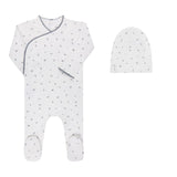 Ely's & Co Ivory/Blue Cluster Leaf Footie And Beanie Set