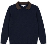 Mann Navy Cable Design Textured Collar Sweater