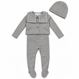 Parni Grey Embroidered Collar Cardigan Footie Set