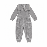 Parni Grey Embroidered Collar Velour Overall Set