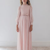 Petite Amalie Rose Pink Pindot Mesh Gown