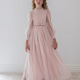 Petite Amalie Rose Pink Pindot Mesh Gown