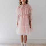 Petite Amalie Pink Embroidered Bow Tulle Cape Dress