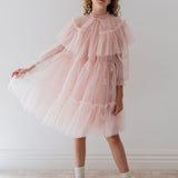Petite Amalie Pink Embroidered Bow Tulle Cape Dress