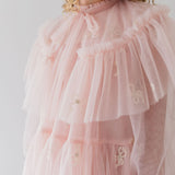 Petite Amalie Pink Embroidered Bow Tulle Cape Dress