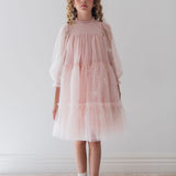 Petite Amalie Pink Embroidered Bow Tulle Cape Dress