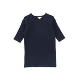 Lil Legs Navy Three Quarter Sleeve Ribbed Tee