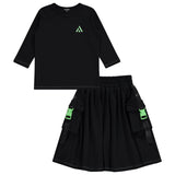 Jay Bee Black Neon Buckle Skirt Set