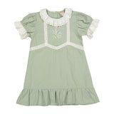 L Sage Rose Embroidered Dress