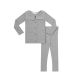 Parni Grey Embroidered Collar Cardigan Set
